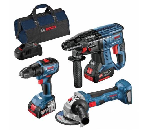 Set akumulatorskih alata Bosch GBH 180-LI + GSR 18V-50 + GWS 180-LI, 2x5.0Ah (0615990M32)