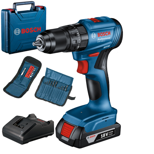 Bosch GSB 185-Li Akumulatorska vibraciona bušilica - odvrtač 18V, 1x2,0 Ah + 23-delni set pribora u koferu 06019K3102  (06019K3102 )