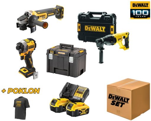 DeWALT 100 years DWSET1, set tri aku alata DCG405N + DCH133NT + DCF850N + TSTAK duboki kofer, 2x 5.0Ah, 18V + poklon majica (DWSET1)