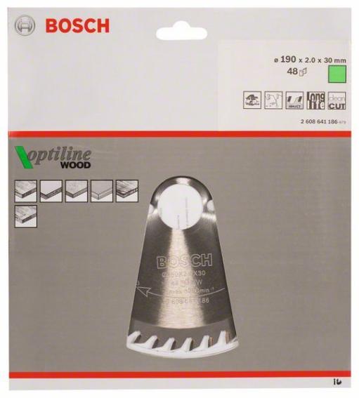 List kružne testere Optiline Wood Bosch 2608641186, 190 x 30 x 2,0 mm, 48 (2608641186)