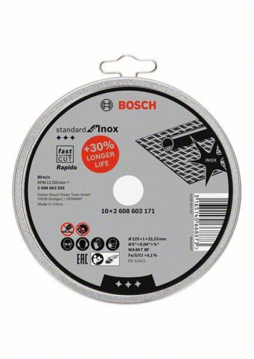 Rezna ploča ravna 10 komada Standard for Inox - Rapido Bosch 2608603255, WA 60 T BF, 125 mm, 22,23 mm, 1,0 mm (2608603255)