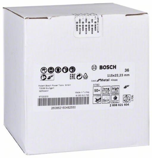 Brusni fiber disk R780, Best for Metal + Inox Bosch 2608621604, 115 x 22,23 mm, G36 (2608621604)