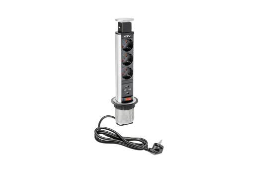 GTV Utičnica na izvlačenje za radni sto 60mm, 3x šuko, 2XUSB, 2,1A 5V, siva, AE-BPW3S60U-80 (AE-BPW3S60U-80)